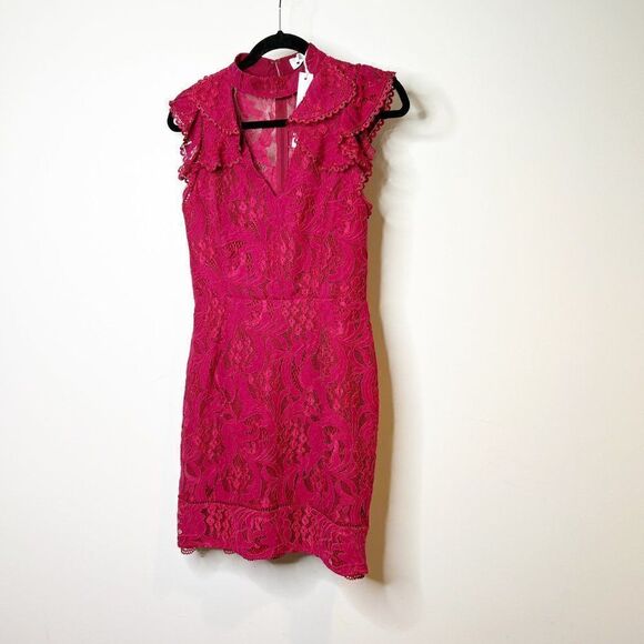 Adelyn Rae Womens Delillah Woven Floral Lace Ruffle Sheath Dress Small Burgundy - Picture 1 of 11